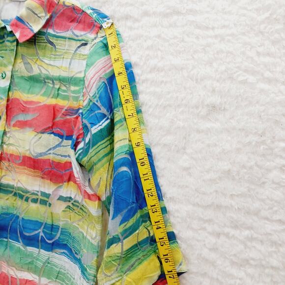Blouse Size 8P Rainbow Stripe Abstract Sheer Textured Whimsycore Artsy Bold Y2K - Picture 8 of 13